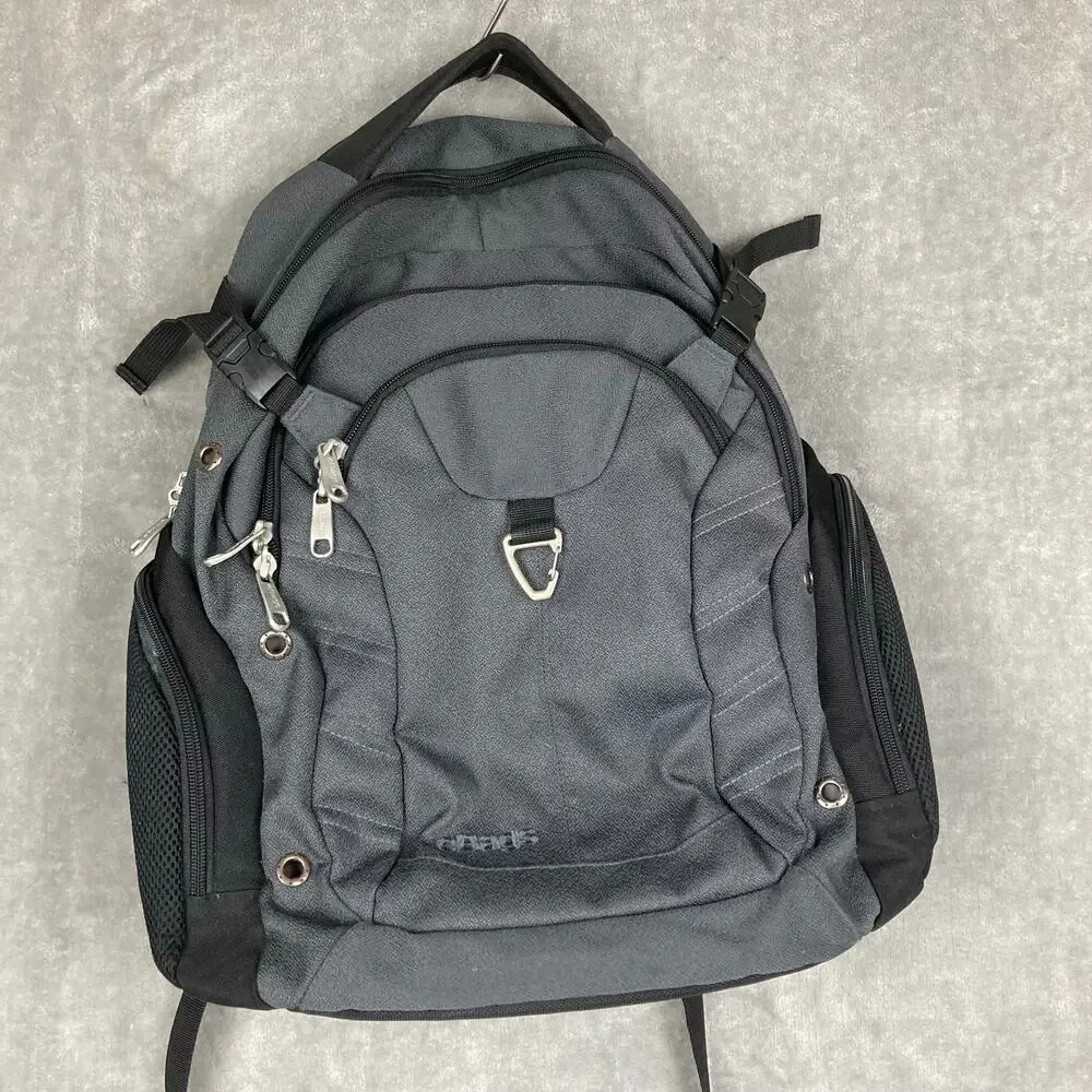 eBags EB4711 Laptop Backpack Gray Carabiner Clip Logo Embroidery Commuter Tech